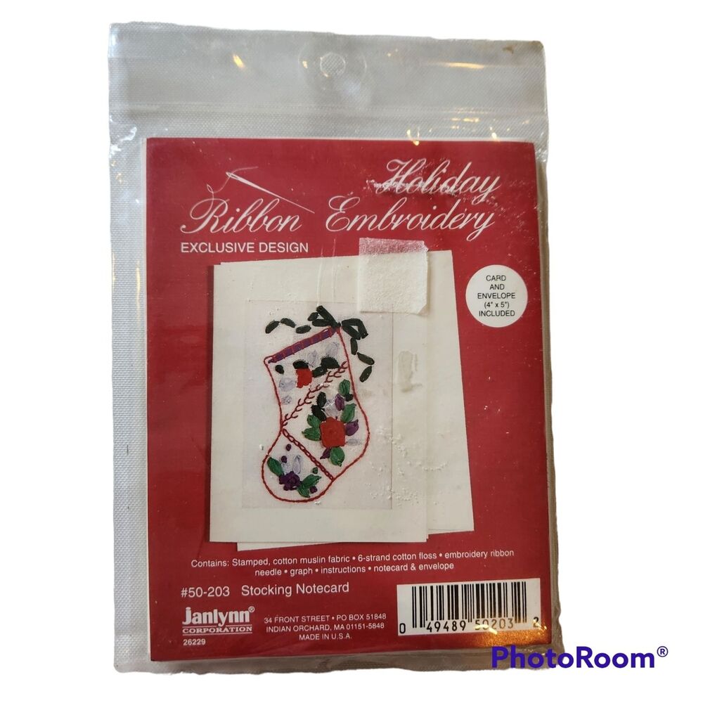 Janlynn Christmas Holiday Ribbon Embroidery Kit #50-203 Stocking Notecard NEW